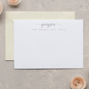Carte De Correspondance Papeterie de famille élégante grise et violette si