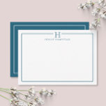 Carte De Correspondance Papeterie de luxe à bordure bleue patine initiale<br><div class="desc">Ce design présente une fine double bordure avec un espace pour un monogramme et un nom/texte en haut. Cliquez sur le bouton de personnalisation si vous souhaitez ajuster les éléments de design et/ou modifier davantage le texte ! Des variations de ce design, des couleurs supplémentaires, ainsi que des produits coordonnés...</div>