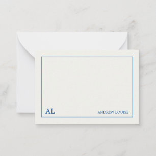 Carte De Correspondance Papeterie de luxe à monogramme minimaliste bleu bl