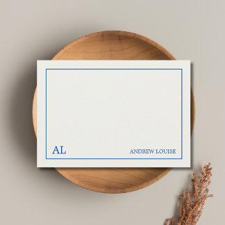Carte De Correspondance Papeterie de luxe à monogramme minimaliste bleu bl