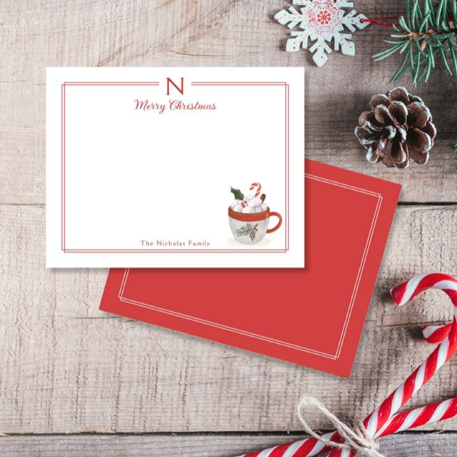 Carte De Correspondance Papeterie de Noël Fun Familiale Monogram Hot Cocoa (Créateur téléchargé)