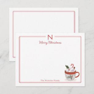 Carte De Correspondance Papeterie de Noël Monogram Hot Cocoa Bordure Rouge