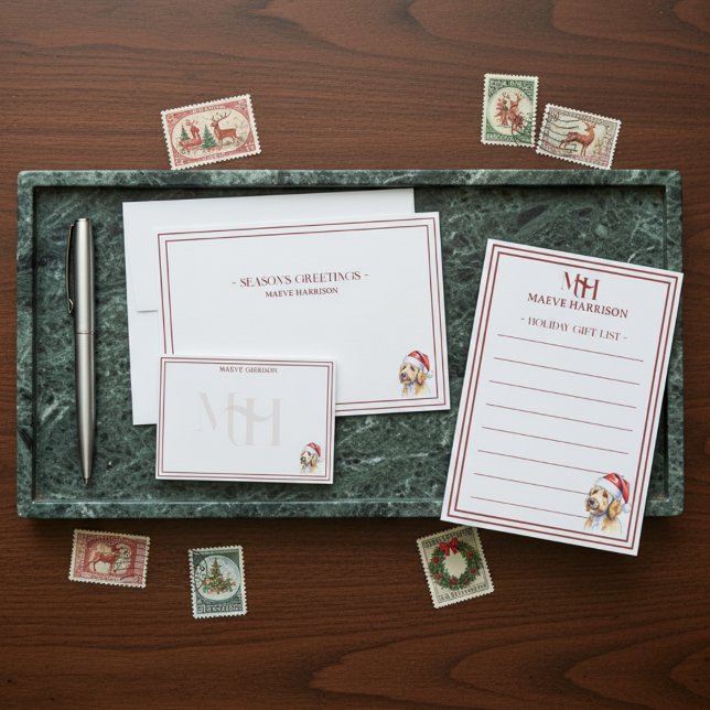 Carte De Correspondance Papeterie de Noël Santa Golden Doodle (Shop the full collection at Doodle Dog & Co. on Zazzle!)