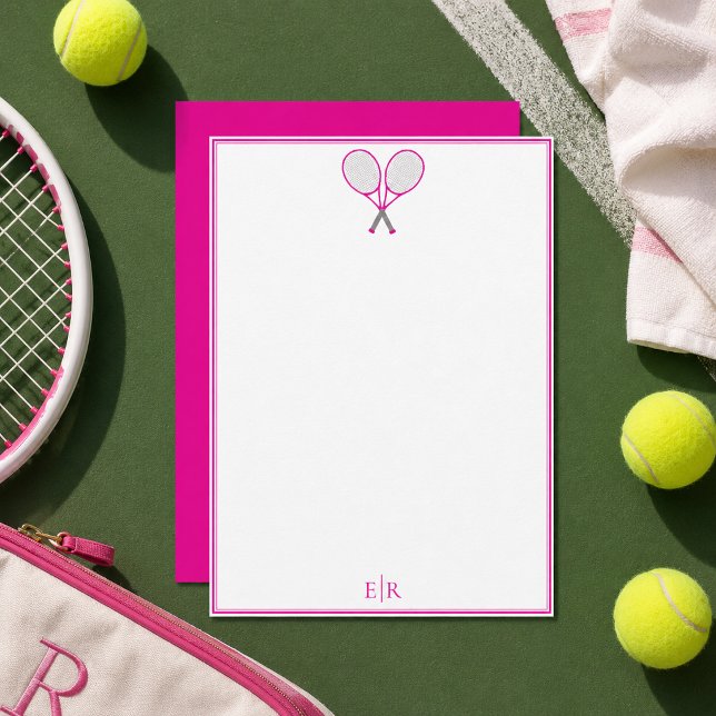 Carte De Correspondance Papeterie de tennis raquette Préppy Monogramme Ros (Créateur téléchargé)