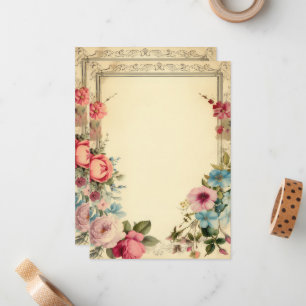 Carte De Correspondance Papeterie Florale Antique Vintage Shabby Rose Pink