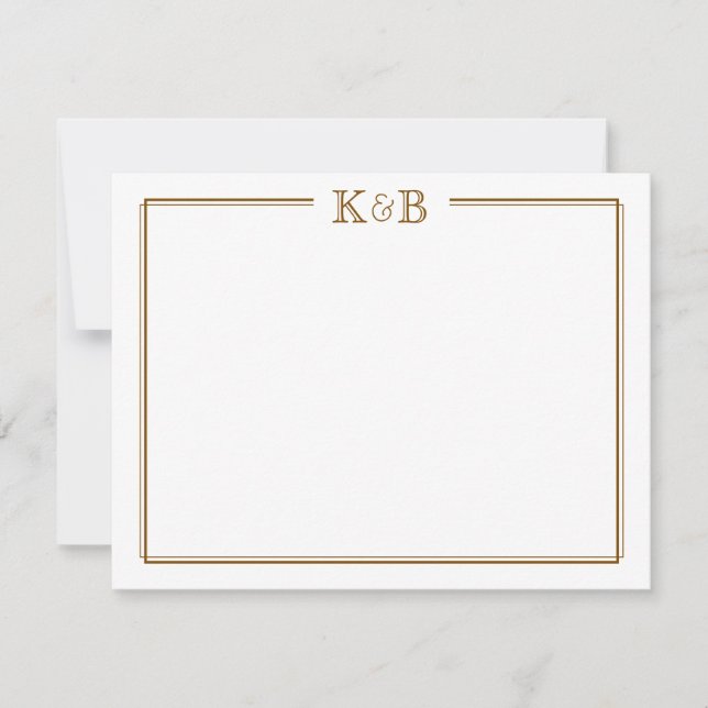 Carte De Correspondance Papeterie Marron Monogramme Initiales Couple (Devant)
