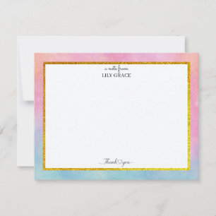 Carte De Correspondance Papeterie Merci Rose et Bleu Aquarelle