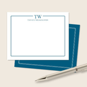 Carte De Correspondance Papeterie moderne à bordure bleu océan avec deux i