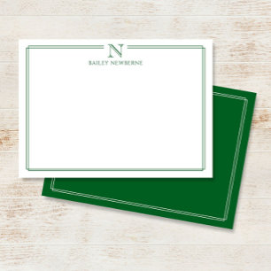 Carte De Correspondance Papeterie Moderne à Bordure Verte avec Monogramme 