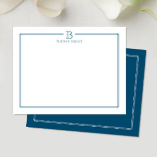 Carte De Correspondance Papeterie Moderne avec Bordure Initiale Bleu Marin