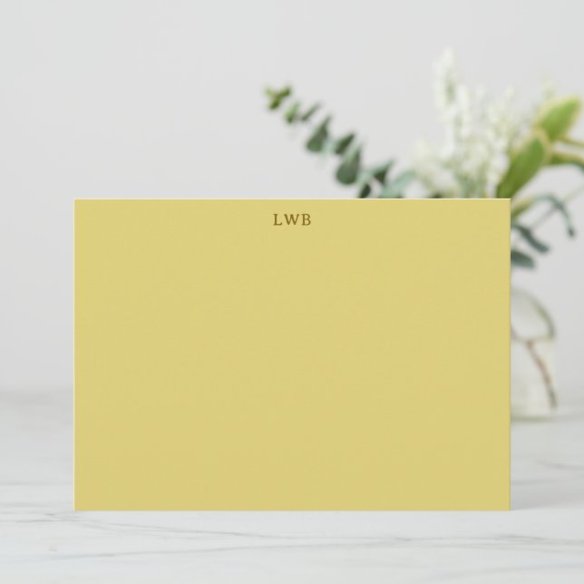 Carte De Correspondance Papeterie moderne jaune avec initiales monogrammée (Debout devant)