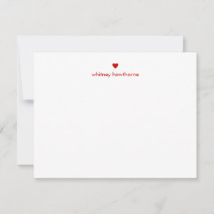 Carte De Correspondance Papeterie moderne Red Heart Simple Minimal Personn
