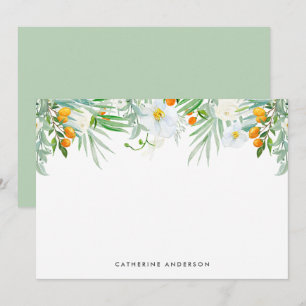 Carte De Correspondance Papeterie Orchidées Blanches et Kumquats à l'Aquar
