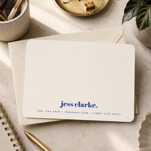 Carte de correspondance | Papeterie personnalisée  (Personalized retro notecard with name and contact details for stylish handwritten notes.)
