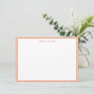 Carte De Correspondance Papeterie personnalisée à carreaux gingham orange