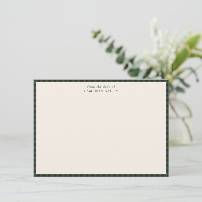 Carte De Correspondance Papeterie personnalisée à carreaux Green Buffalo (Debout devant)
