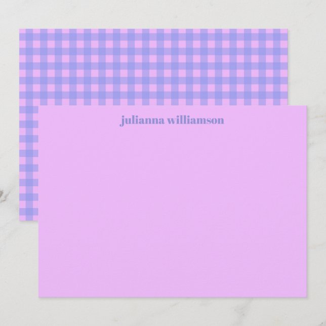 Carte De Correspondance Papeterie personnalisée à carreaux rose et violet  (Devant / Derrière)