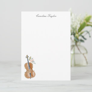 Carte De Correspondance Papeterie personnalisée à l'aquarelle de violoncel