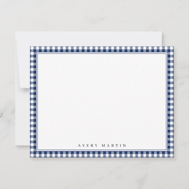 Carte De Correspondance Papeterie personnalisée à motif gingham bleu (Devant)