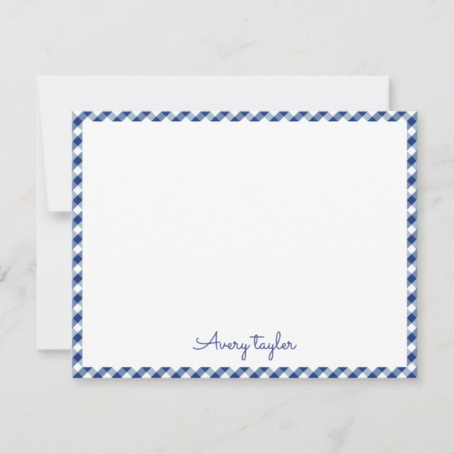 Carte De Correspondance Papeterie personnalisée à motif gingham bleu marin (Devant)