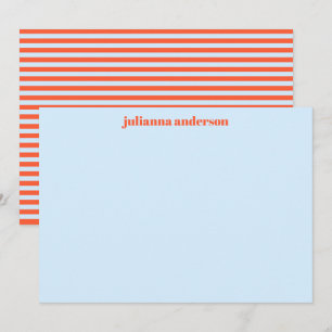 Carte De Correspondance Papeterie personnalisée à rayure orange et bleu cl