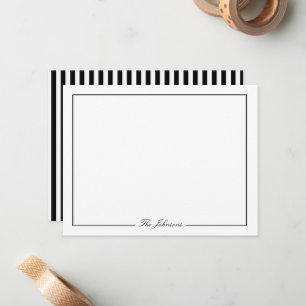 Carte De Correspondance Papeterie personnalisée à rayures noir et blanc