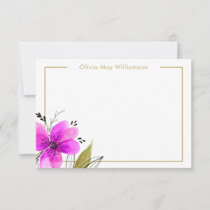 Carte De Correspondance Papeterie personnalisée aquarelle florale rose