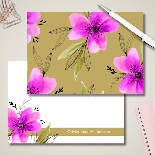 Carte De Correspondance Papeterie personnalisée aquarelle florale rose