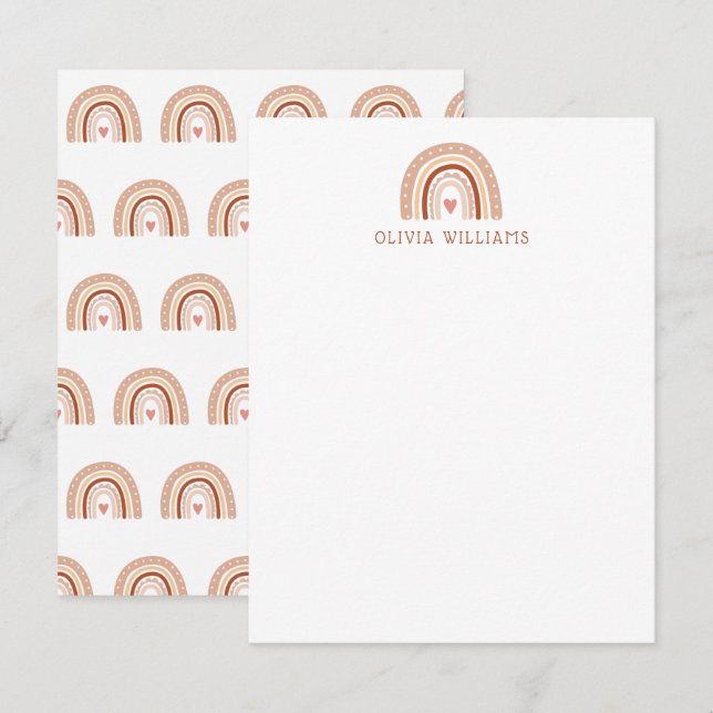 Carte De Correspondance Papeterie personnalisée arc-en-ciel bohème pastel  (Devant / Derrière)