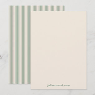 Carte De Correspondance Papeterie Personnalisée avec Rayures Vert Sauge No