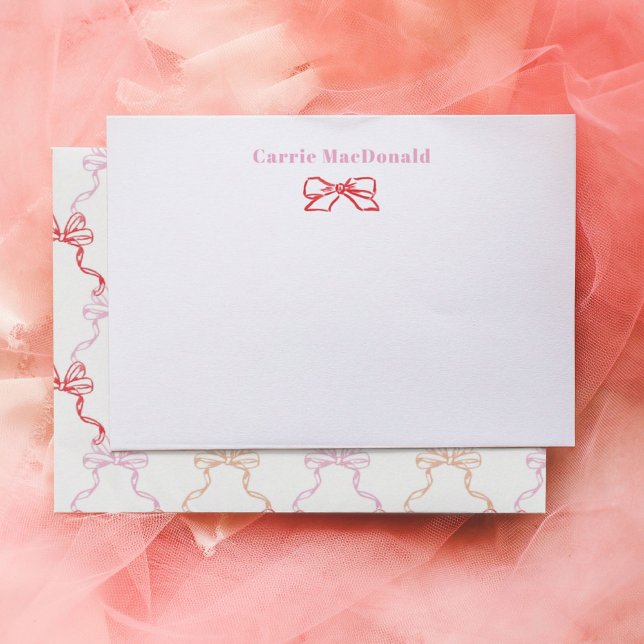 Carte De Correspondance Papeterie personnalisée avec rubans aquarelle rose (Watercolor red and pink painted bows personalized stationery note cards.)