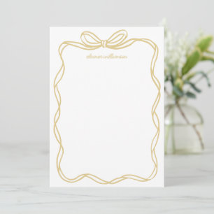 Carte De Correspondance Papeterie personnalisée avec un nœud en or jaune c