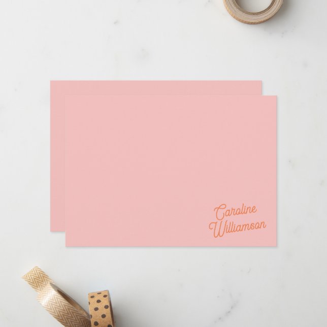 Carte De Correspondance Papeterie personnalisée avec un script rose orange (Devant/Arrière en situation)