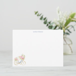 Carte De Correspondance Papeterie personnalisée avec vélo floral aquarelle
