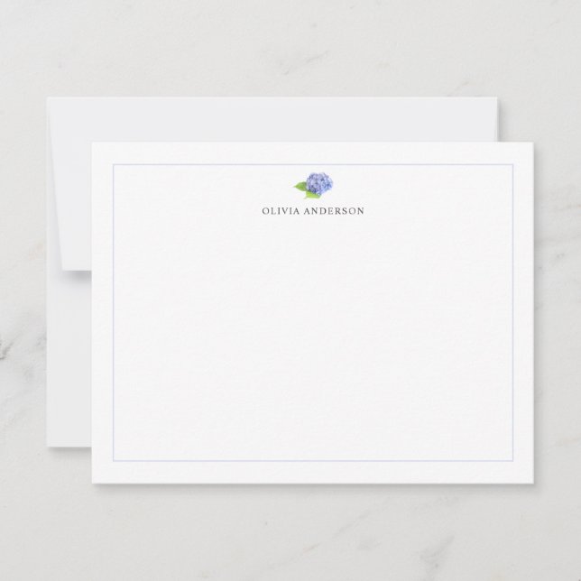 Carte De Correspondance Papeterie personnalisée Bordure Bleue Hydrangea (Devant)