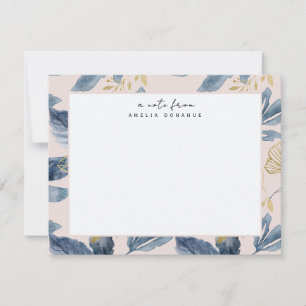 Carte De Correspondance Papeterie personnalisée motif floral bleu or