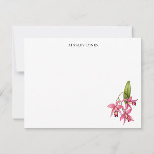 Carte De Correspondance Papeterie personnalisée Orchidée aquarelle rose