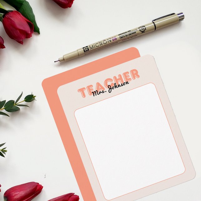 Carte De Correspondance Papeterie personnalisée pour enseignants Fin d'ann (Personalize Teacher Stationery Year End Peach Note Card)