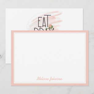 Carte De Correspondance Papeterie personnalisée Rose rose Eat Pray Bloom