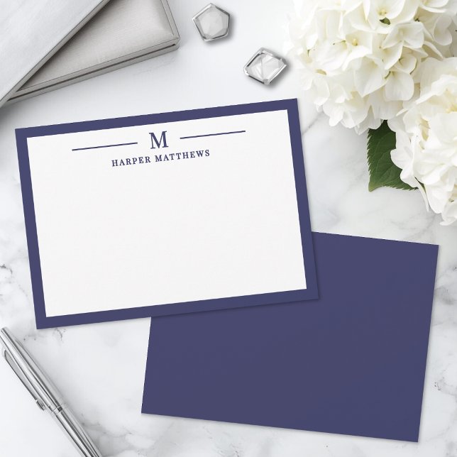 Carte De Correspondance Papeterie personnalisée simple classique bleu mari (Navy Blue Simple Classic Personalized Stationery Note Card )