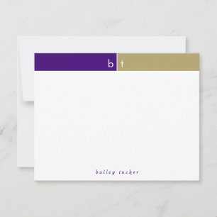 Carte De Correspondance Papeterie personnelle à monogramme or violet avec 