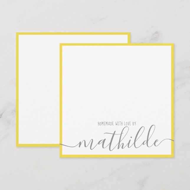 Carte De Correspondance Papeterie personnelle de script gris jaune (Devant / Derrière)