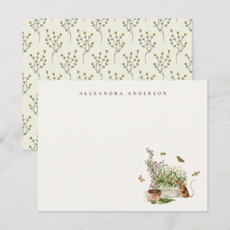 Carte De Correspondance Papeterie personnelle Jardin floral papillon souri