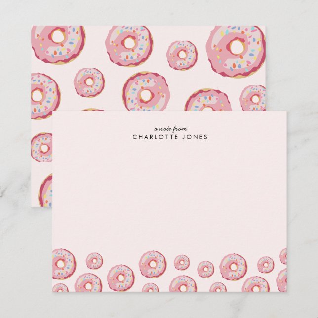 Carte De Correspondance Papeterie pour enfants thème donut rose tendre mig (Devant / Derrière)