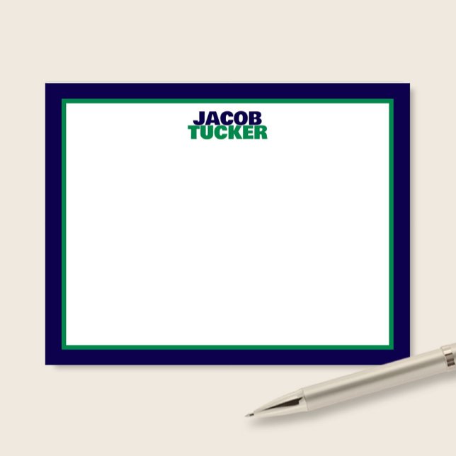Carte De Correspondance Papeterie Prépa Bordure Vert Navy Nom Empilé (Créateur téléchargé)