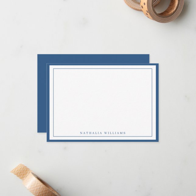 Carte De Correspondance Papeterie simple à bordure bleue marine (Devant/Arrière en situation)