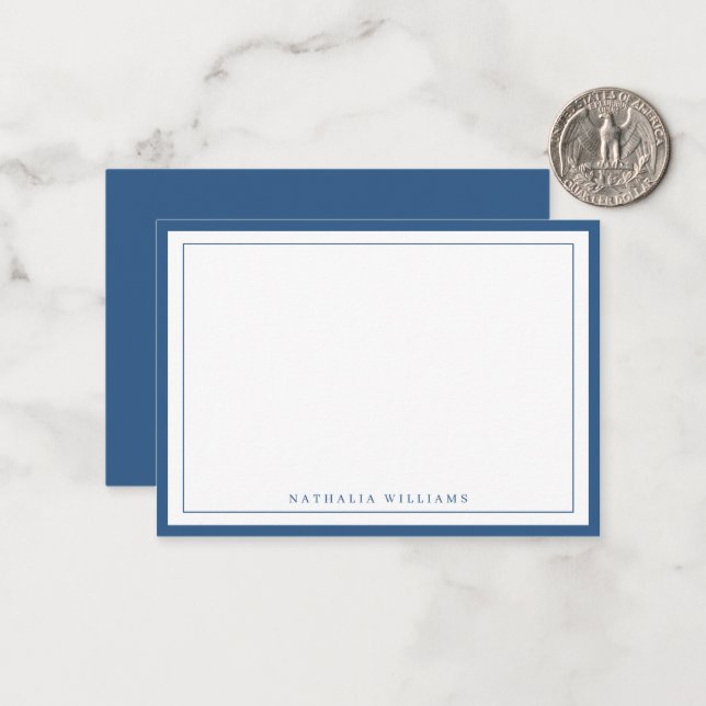 Carte De Correspondance Papeterie simple à bordure bleue marine (Devant/Arrière en situation)