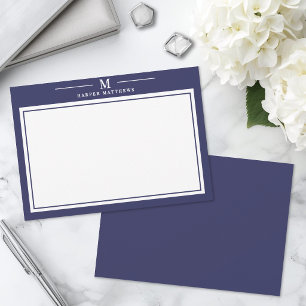 Carte De Correspondance Papeterie simple à monogramme bleu marine