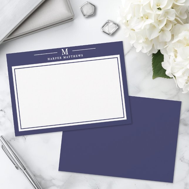 Carte De Correspondance Papeterie simple à monogramme bleu marine (Simple Navy Blue Monogram Stationery Note Card)