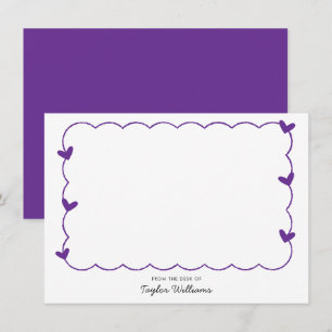 Carte De Correspondance Papeterie simple cœur à bordure ondulée violette